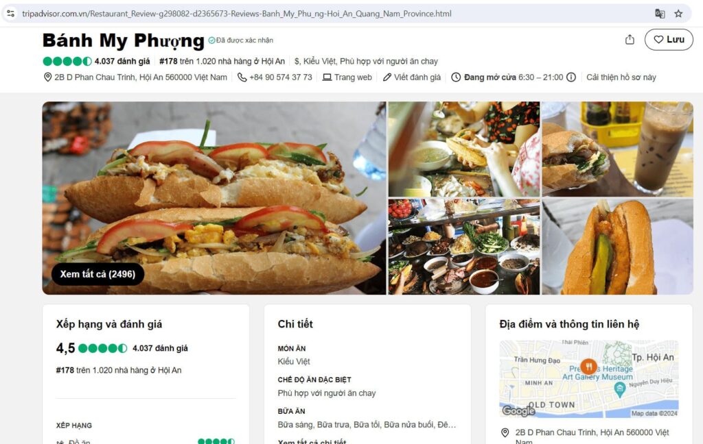 Bánh mì Phượng được đánh giá từ các trang du lịch danh tiếng như Tripadvisor