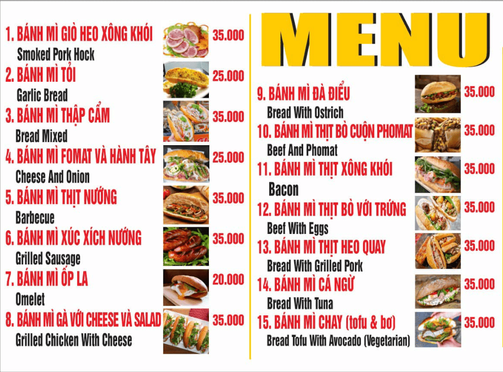 menu đa dạng 