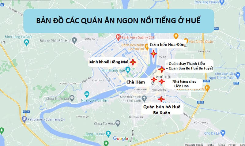 Bản đồ du lịch Huế - các quán ăn ngon nổi tiếng 