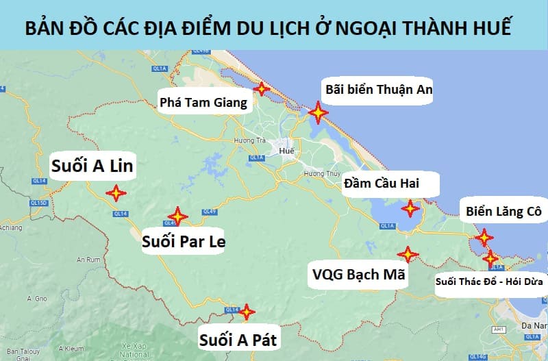 Bản đồ du lịch Huế - các địa điểm du lịch ở ngoại thành 